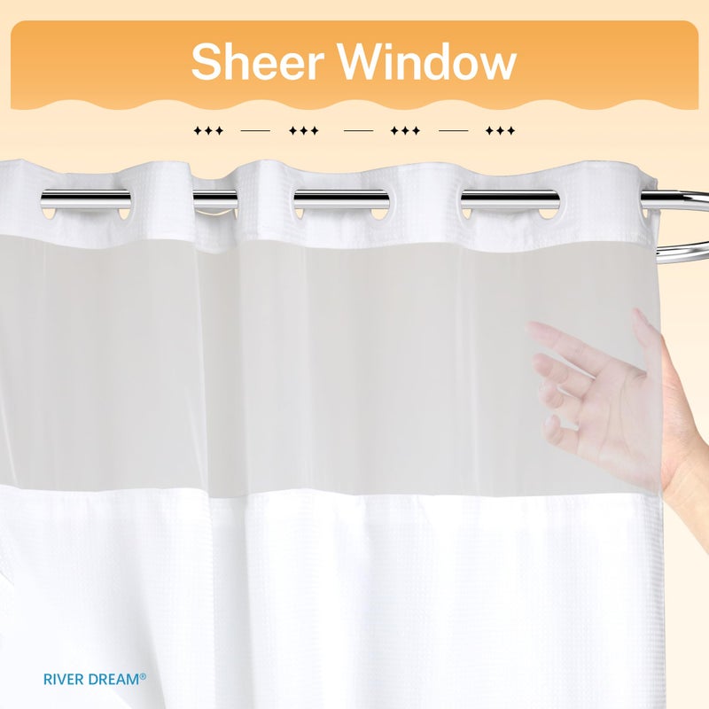 River Dream Heavyweight No Hooks Required Dotted Waffle Weave Shower Curtain with Snap in Linerï¼ŒBathroom Curtains Shower Set - 71W x 74H,Hotel Grade,Spa Like Bath Curtain,White - Image 5